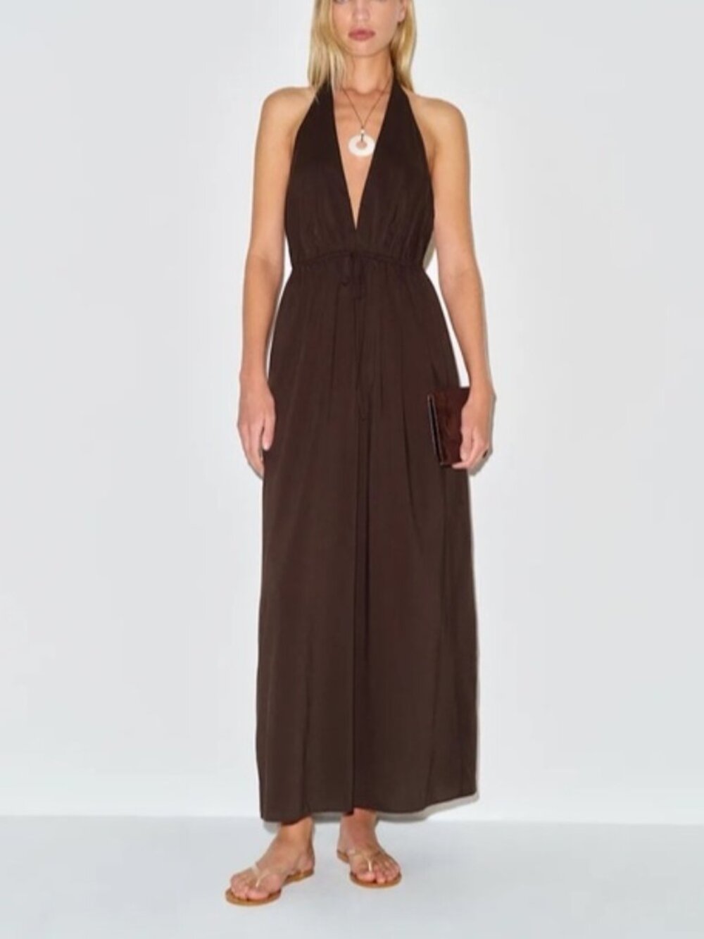 NEW Reformation Kiran Maxi Halter Dress Mole Brown | US 6 UK 10
